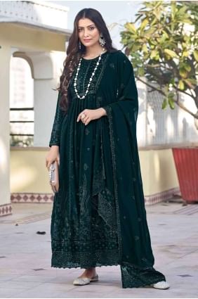 Anarkali Suit in Green Georgette with Embroidered AS3912
