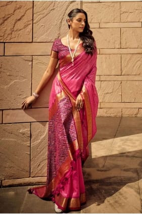 Handloom silk Saree in Pink with Printed weaving SR26951