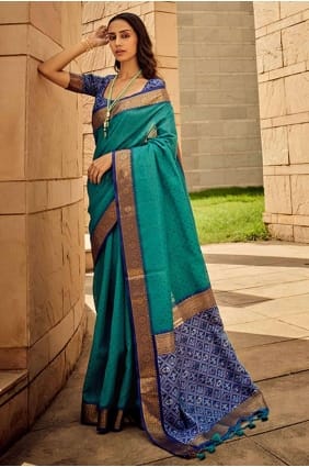 Printed weaving Handloom silk Saree in Sky blue SR26953