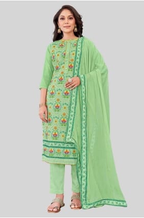 Chanderi silk Straight Pant Suit in Aqua with Printed SK154239