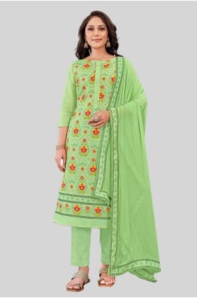 Chanderi silk Green Straight Pant Suit Printed with Dupatta SK154241