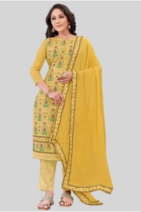 Mustard Chanderi silk Printed Straight Pant Suit with Dupatta SK154242
