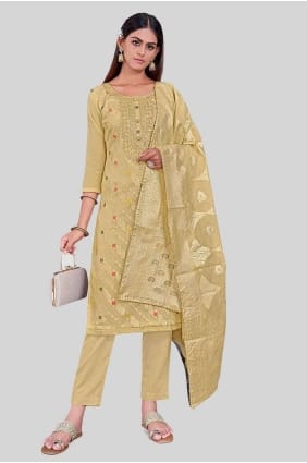 Brown Chanderi silk Embroidered Straight Pant Suit with Dupatta SK154252