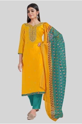 Yellow Salwar Kameez with Printed Chanderi silk SK154254