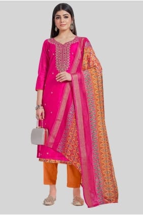 Chanderi silk Pink Salwar Kameez in Printed SK154257
