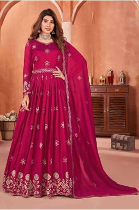 Pink Embroidered Anarkali Suit in Art silk AS3916