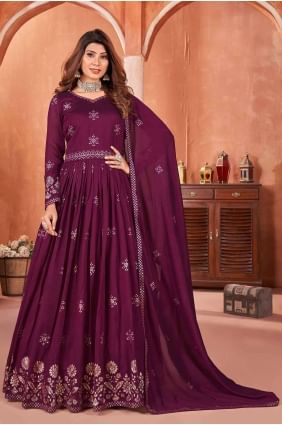 Art silk Embroidered Wine Anarkali Suit with Dupatta AS3918