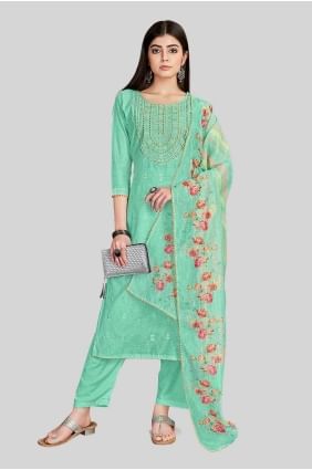 Firozi Straight Pant Suit with Embroidered Chanderi silk SK154284