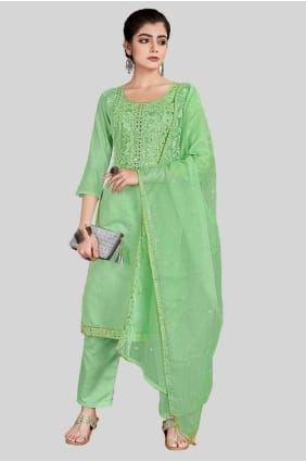 Chanderi silk Salwar Kameez with Embroidered in Green SK154320