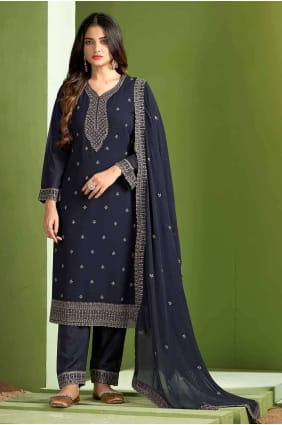Salwar Kameez in grey Georgette with Embroidered SK154328