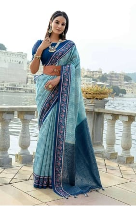 Silk Soft blue blue Saree in Printed SR26983