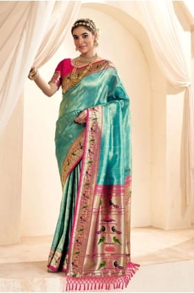 Embroidered Silk Saree in Sky blue SR27014