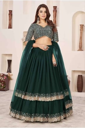 Green Georgette Embroidered Lehenga Choli with Dupatta LC7860