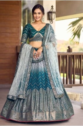 Blue Lehenga Choli with Embroidered Chiffon LC7866
