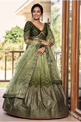 Green Embroidered Chiffon Lehenga Choli LC7867