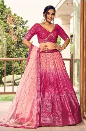 Embroidered Chiffon Lehenga Choli in Pink with Dupatta LC7868