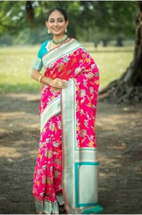 Pink Saree with Printed Banarasi silk SR27079