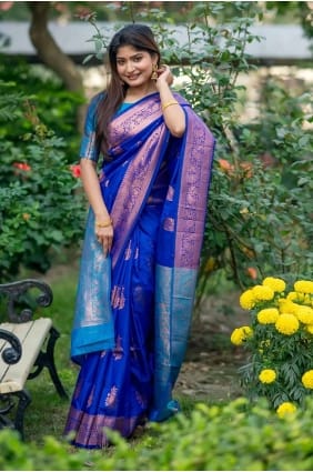 Tussar silk Saree with Zari in Royal blue SR27091