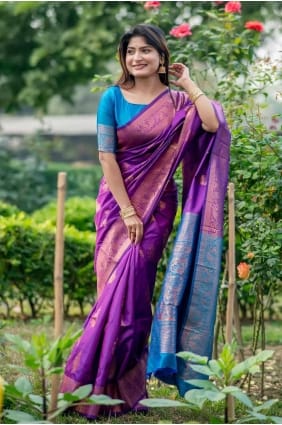 Tussar silk Saree with Zari in Purple SR27092