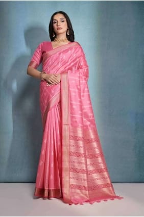 Printed Tussar silk Saree in Gajri SR27096
