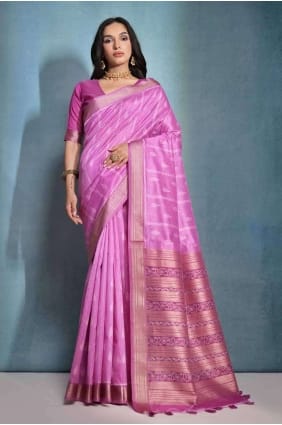 Pink Tussar silk Saree with Printed SR27099