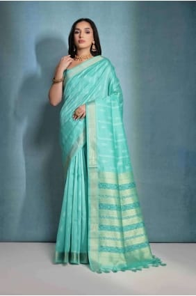 Sea green Saree in Tussar silk with Printed SR27100
