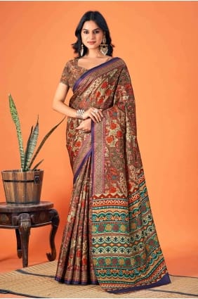 Pashmina Saree in Multicolor with Printed SR27103