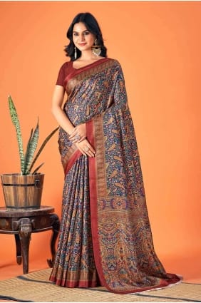 Multicolor Printed Pashmina Saree SR27105