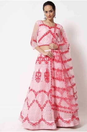 Embroidered Net Lehenga Choli in Pink LC7882