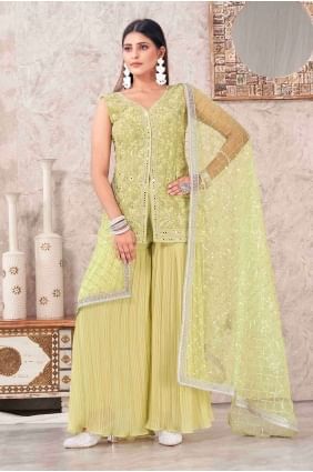 Pista Georgette Embroidered Sharara Suit with Dupatta SS1149