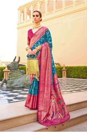 Sky blue Saree in Printed Silk SR27140
