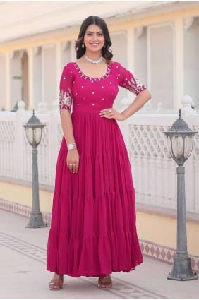 Pink Embroidered Gown Dress in Faux georgette GW0895
