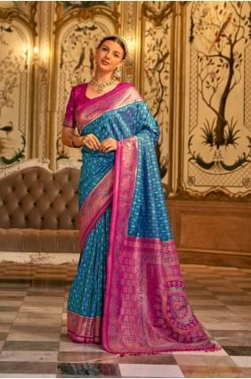 Weaving Banarasi silk Sky blue Saree with Blouse SR27167