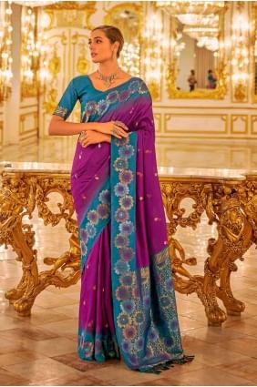 Weaving Banarasi silk Saree in Purple with Blouse SR27170