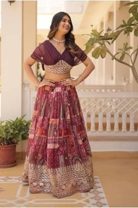 Wine Digital print Lehenga Choli in Silk LC7913