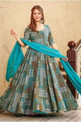 Blue Gown Dress in Rayon with Printed GW0909