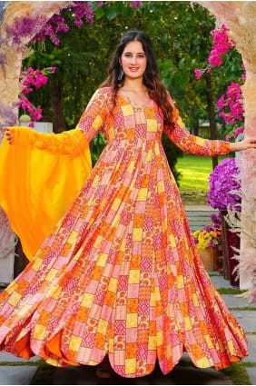 Musterd Gown Dress in Rayon with Printed GW0910