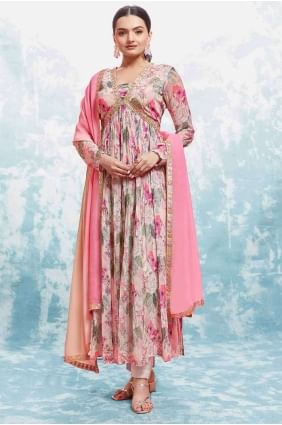 Georgette Anarkali Suit in Pink with Embroidered AS3947