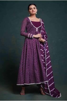 Chiffon Anarkali Suit with Printed in Wine AS3957