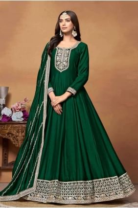 Green Embroidered Anarkali Suit in Art silk AS3960
