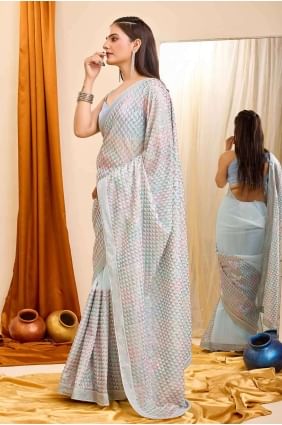 Saree in Grey Georgette with Embroidered SR27268