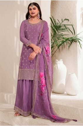 Viscose Embroidered Purple Sharara Suit with Dupatta SS1164
