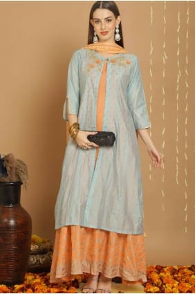 Straight Suit in Grey Art silk with Embroidered SK154428