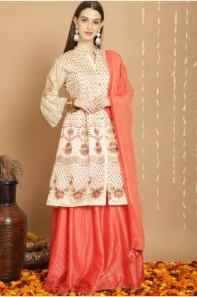 Art silk Straight Suit in Cream with Embroidered SK154431