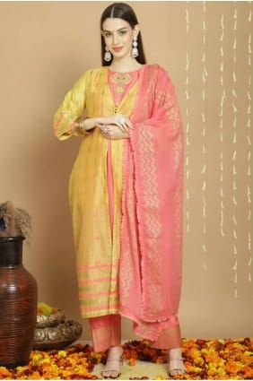 Straight Suit in Mustard Art silk with Embroidered SK154436