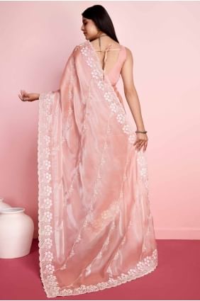 Peach Saree with Sequins embroidered Silk SR27296