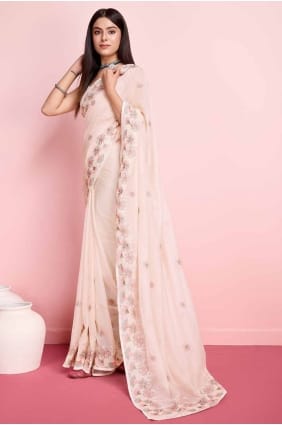 Saree in Cream Organza with Embroidered SR27302