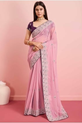 Saree in pink Georgette with Embroidered SR27308