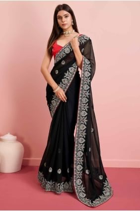 Saree in black Georgette with Embroidered SR27309