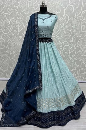 Georgette Sky blue Lehenga Choli in Embroidered LC7930